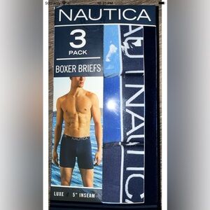 Nautica 3-Pack Navy and Blue Boxer Briefs with Logo Waistbands sz small